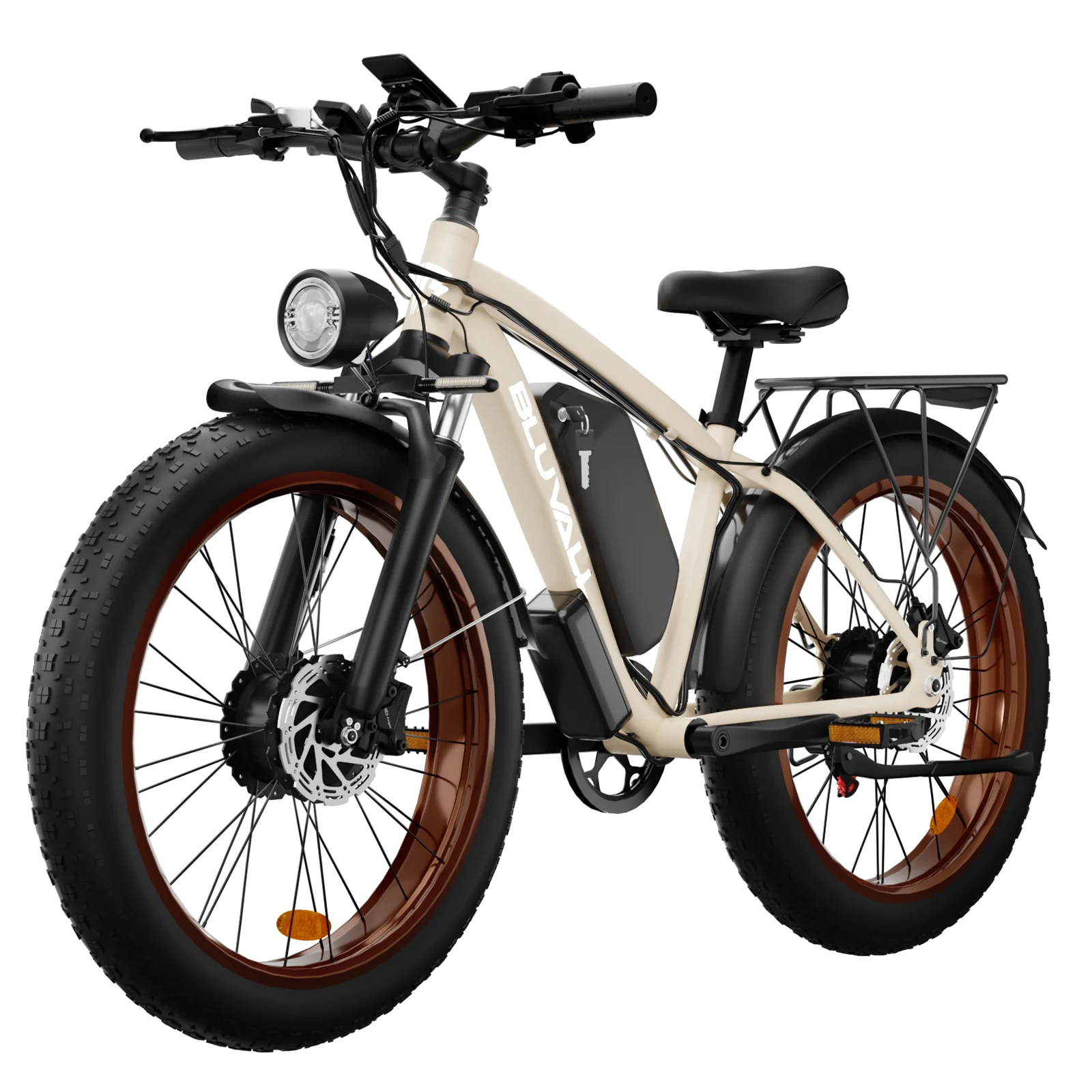 US Stock B1 Electric Bike Adults 5000W Peak 1500W*2 AWD Motor 48V 25Ah Battery 180N.m Torque 37MPH Fat Tire Ebike 26x4.0 All-Terrain Bicycle