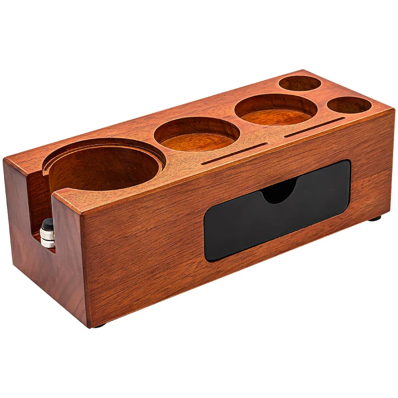 

Solid wood coffee pressing seat, drawer type adjustable to accommodate coffee handle bracket, universal coffee base