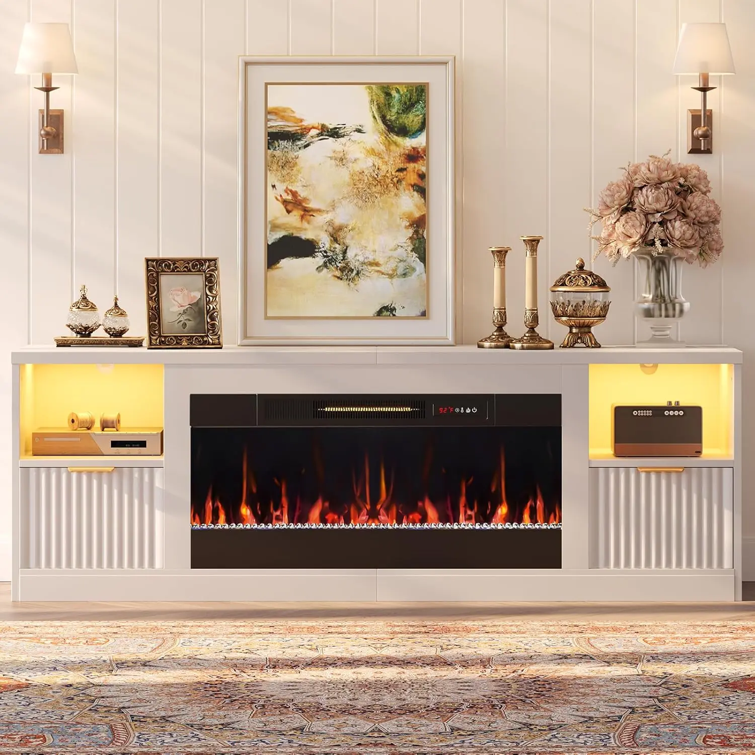 

70" Fireplace TV Stand, Fits 80" TV, LED Entertainment Center with 36" Electric Fireplace, Living Room TV Stand with Drawers