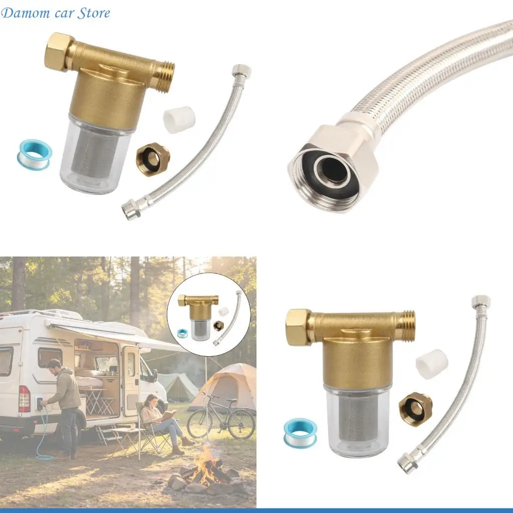 

A2UC Resilient Brass Sediment Filter Full Installation With Reinforced Hose And Tape For 1/2 3/4 Inch Pipes 40 Mesh Rating