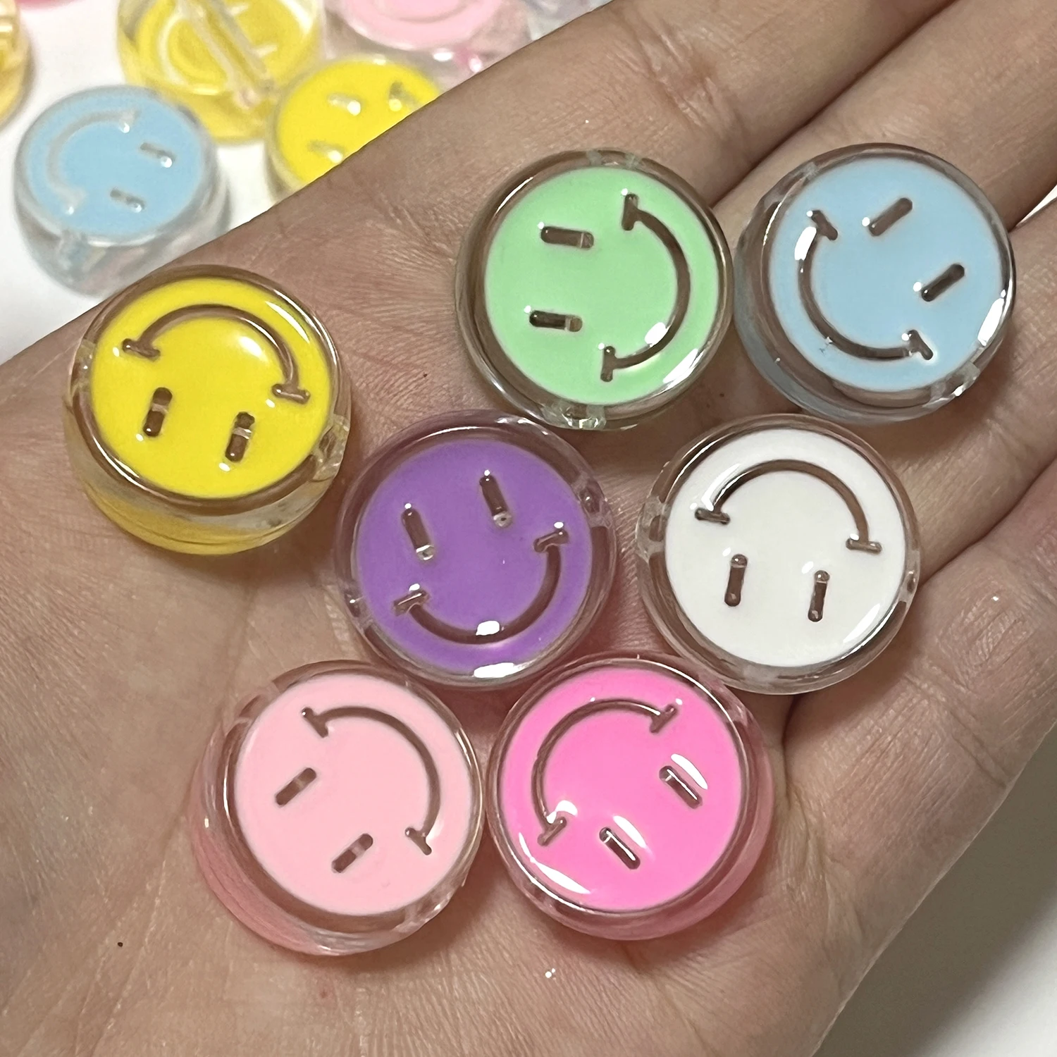 10 pz/lotto 22mm Smile Face perline acriliche rotonde foro grande perline distanziatrici allentate per gioielli che fanno cucito portachiavi fai da