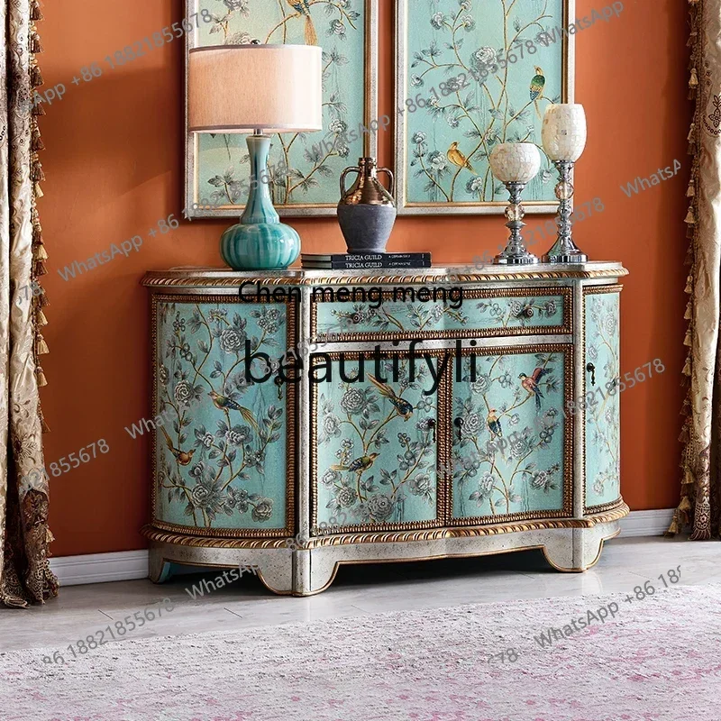 

D178 American painted entrance cabinet, side cabinet, pure hand-painted storage semi-circular decorative cabinet