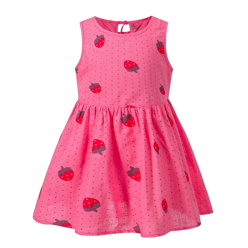 2023 Spring Summer New Baby Girls Vest Dress Kids Sleeveless Korean Print Dress Sweet Girl Cotton Linen Princess Dress 6M-6Y