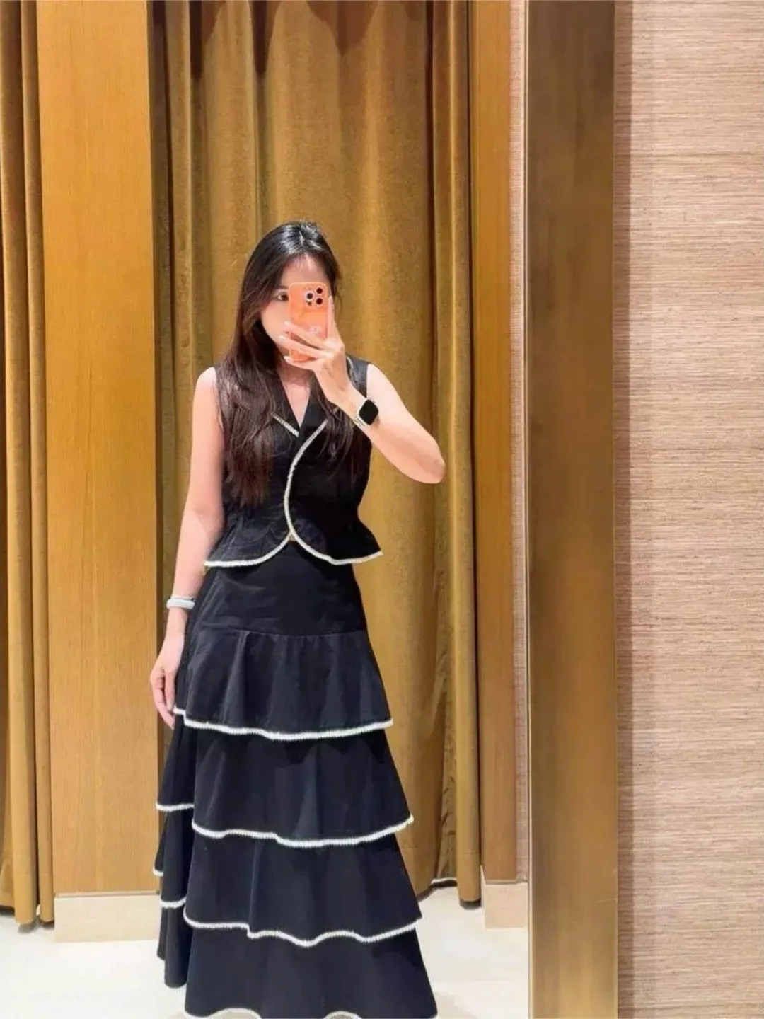 

Black Cotton Lace Pearl Trim Waist Cinched Outfit Women's Fashion Set Spring Season Chinese Brand ZOYOYUED Left Right Agreement