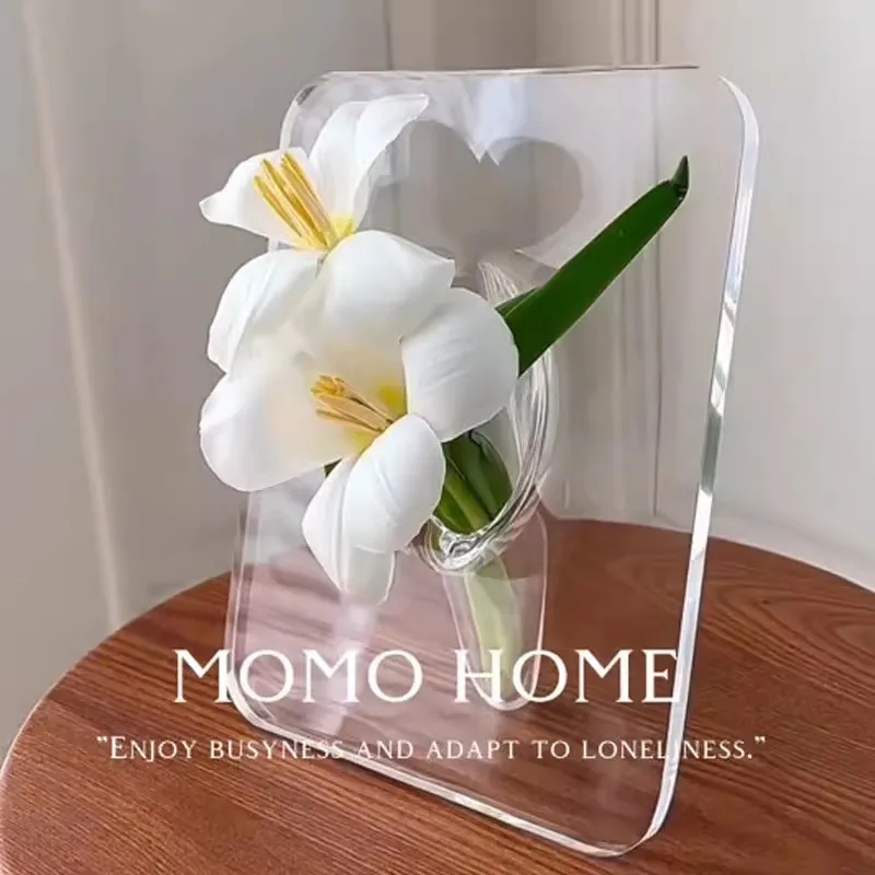 Transparent Creative Art Acrylic Frame Vase Hydroponic Flower Arrangement Device Office Decoration Ornament Decorative Frame