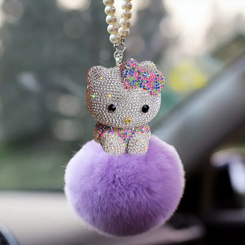 

Hello Kitty Car Pendant Plush Ball Diamond Pendant Car Interior Decor Accessories Ornaments