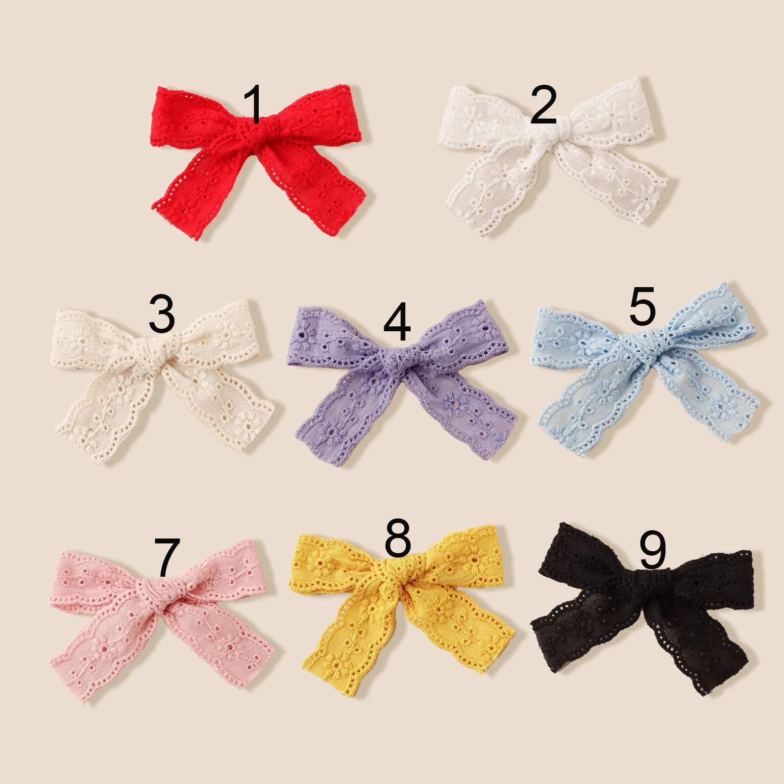 Wholesale 3.3" Lace Embroidered Hair Bow Hair Clips Girls Lace Embroidery Bow Nylon Headband Baby Lace Hairpins Kids 36pc/lot