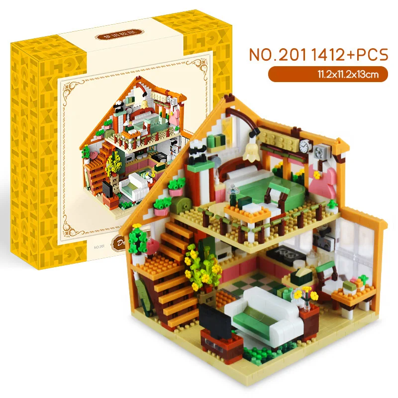 City Street View Micro Diamond Block Dream Language House Quiet Book Pavilion Room Building Brick Construction Toy Nanobricks