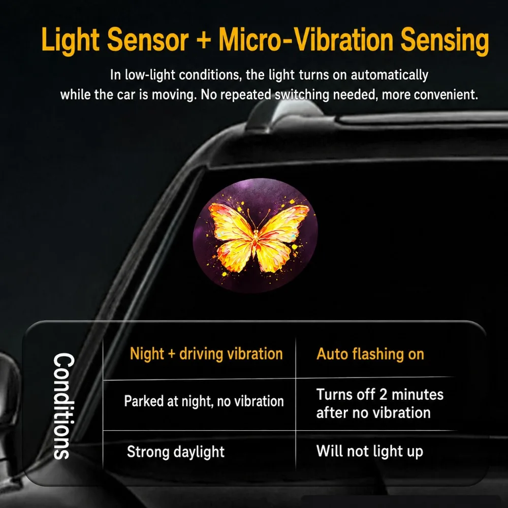 Wireless Suction Cup Installation Rear Window Decoration Lamp,Solar LED Beautiful Landscape Patterns Car Atmosphere Light
