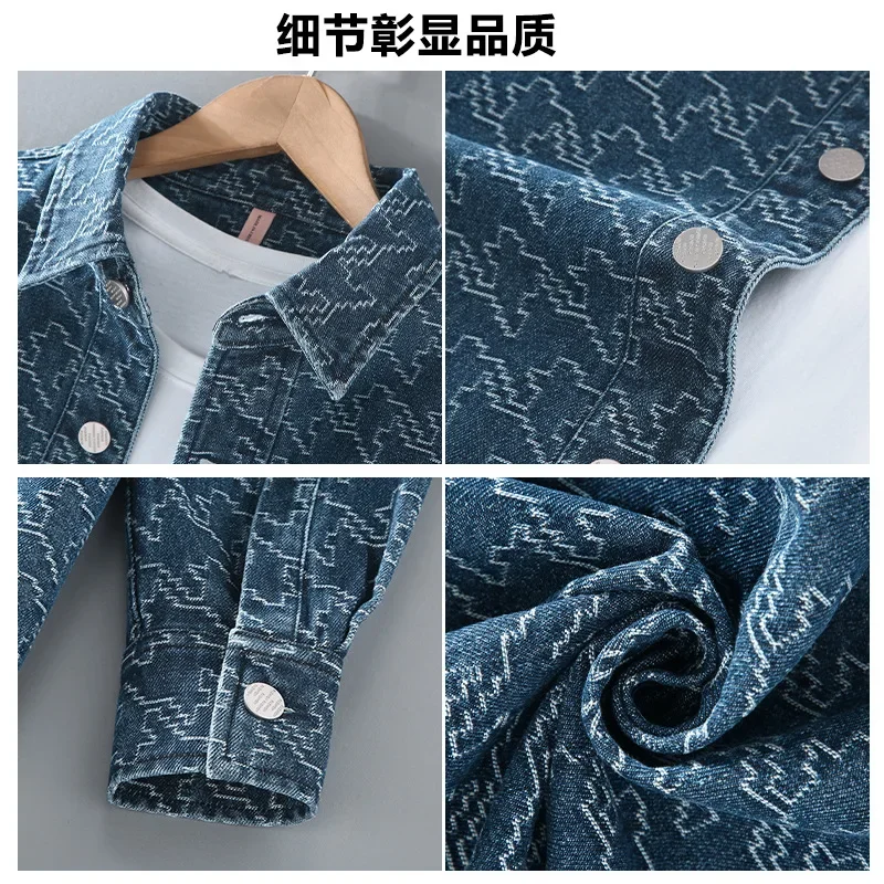 ربيع الخريف رجالي كم طويل قمصان جينز اليابانية الشارع الشهير الرجال جان القمم عادية النسيج قميص مطبوع الشباب فضفاض Overshirt