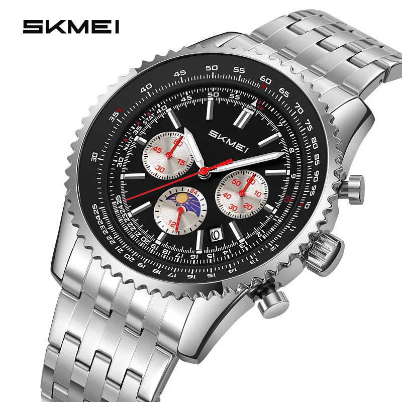 

Мужские часы SKMEI 9348: Изысканные, модные, люксовые, с фазами Луны, хронографом, водонепроницаемые, кварцевые, для бизнеса (reloj hombre)