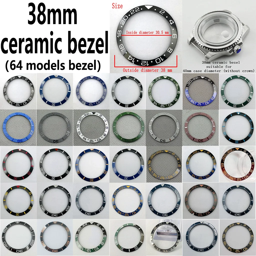 Miuksi-inserto de bisel de reloj de cerámica, 38mm, compatible con caja de reloj de 40mm