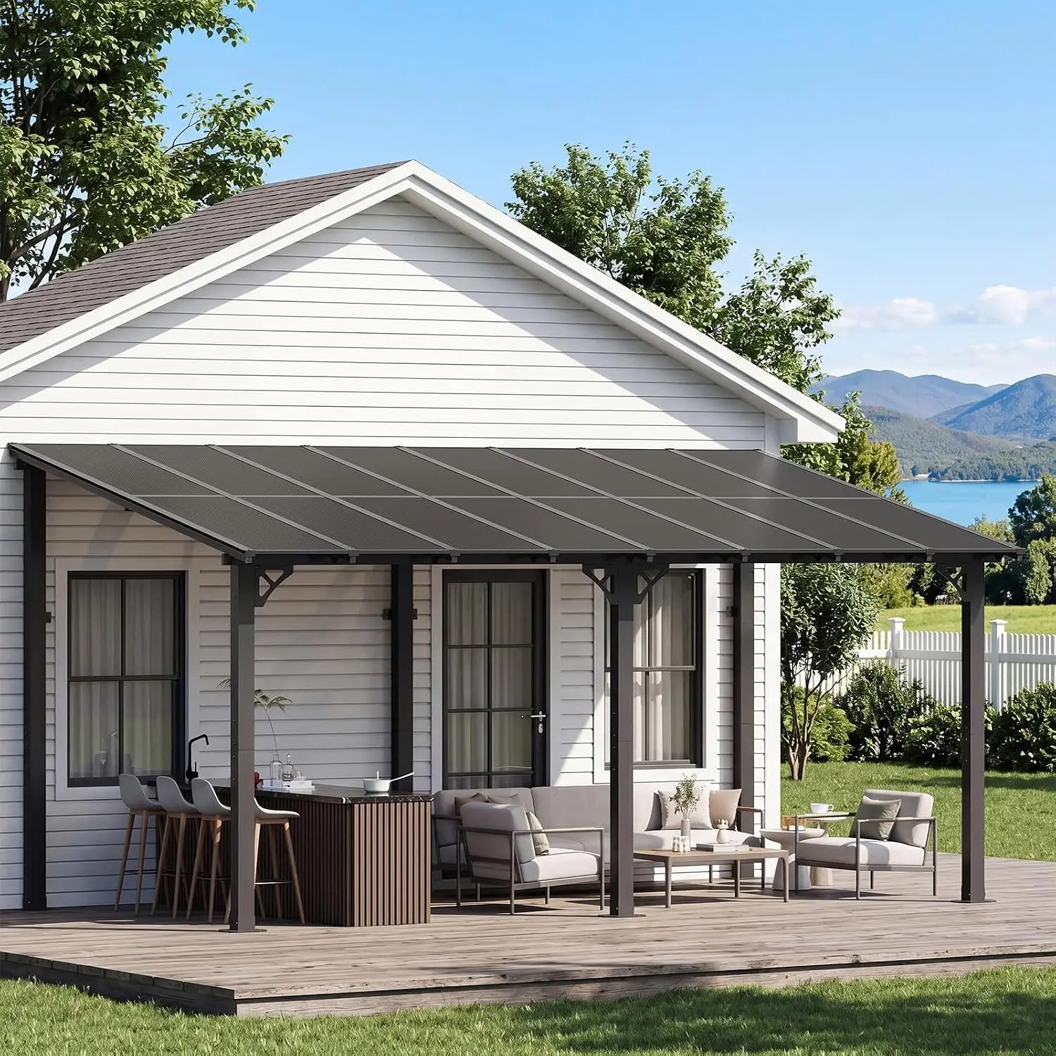 16'x10' Patio Gazebo with Sloped Roof, Heavy Duty Aluminum Wall Mounted Lean to Pergola for Deck Backyard Outdoor, Customized