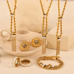 Tassel Pendant Fried Dough Twist Chain Necklace Bracelet For Women Stainless Steel Gold Plated Women's Bracelets Necklaces Set