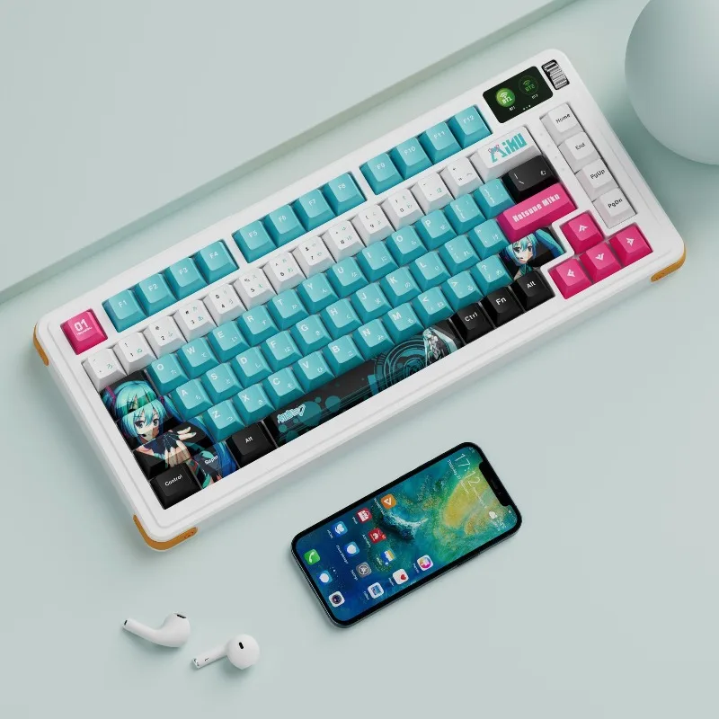 

Hatsune Miku anime kawaii customized mechanical keyboard keycaps highly cute MikuPBT sublimation five-sided personalized keycaps