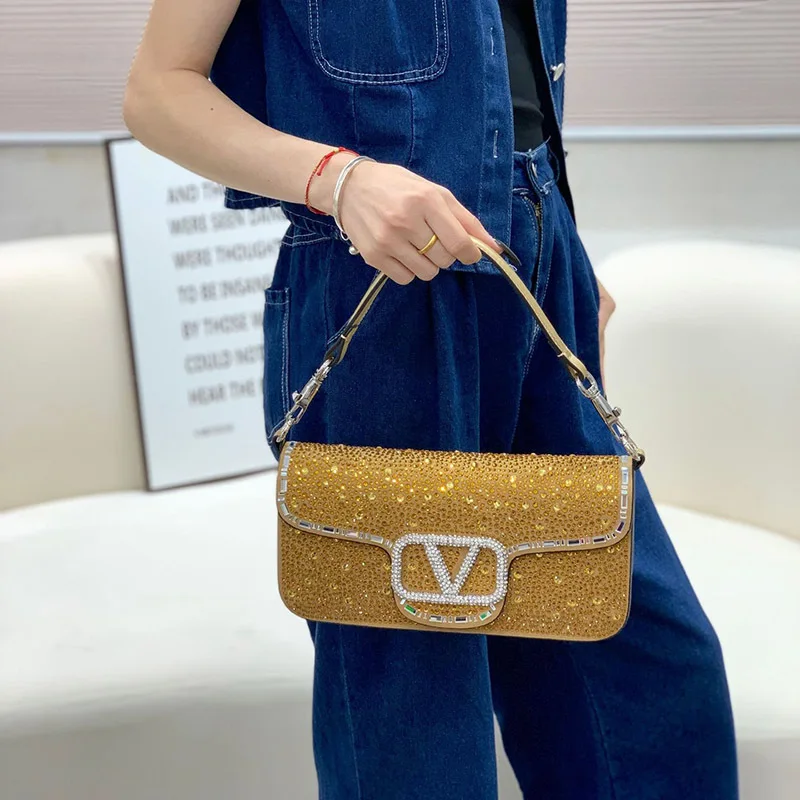 حقيبة سهرة نسائية مرصعة بأحجار الراين المكسورة بالكامل من الجلد المقسم حقيبة أنيقة تحت الإبط حقيبة كتف بسلسلة عصرية بتصميم فاخر ماسي #5