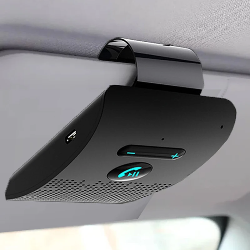 

Bluetooth 5.0 Handsfree Car Kit Hifi Speaker 2W Wireless Audio Receiver MP3 Music Player Noise Cancelling Sun Visor Clip