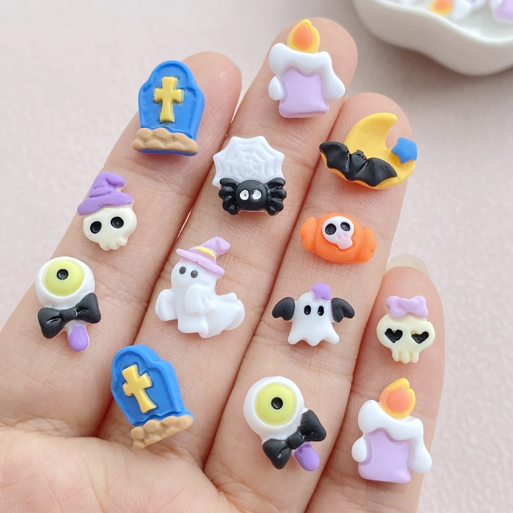 30Pcs New Cute Resin Halloween Collection  Flat Back Ornament Jewelry Making Manicure Hairwear Accessories