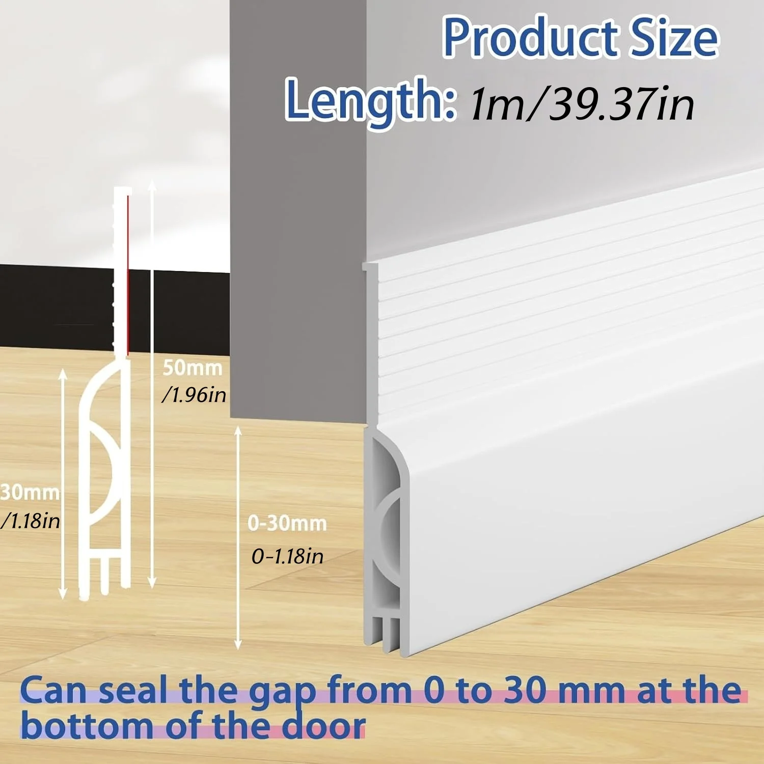 Door Draft Stopper Sweep Under Door Gap Filler Seal Strip Soundproof Insulation Weather Stripping for Heating and Cooling