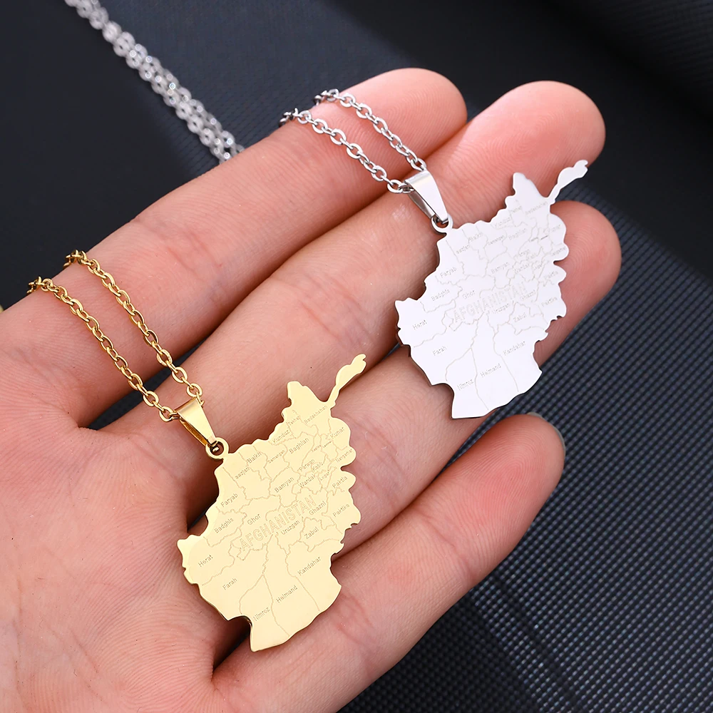 Kalung liontin kota pria dan wanita, hadiah perhiasan leher dengan peta negara baja tahan karat