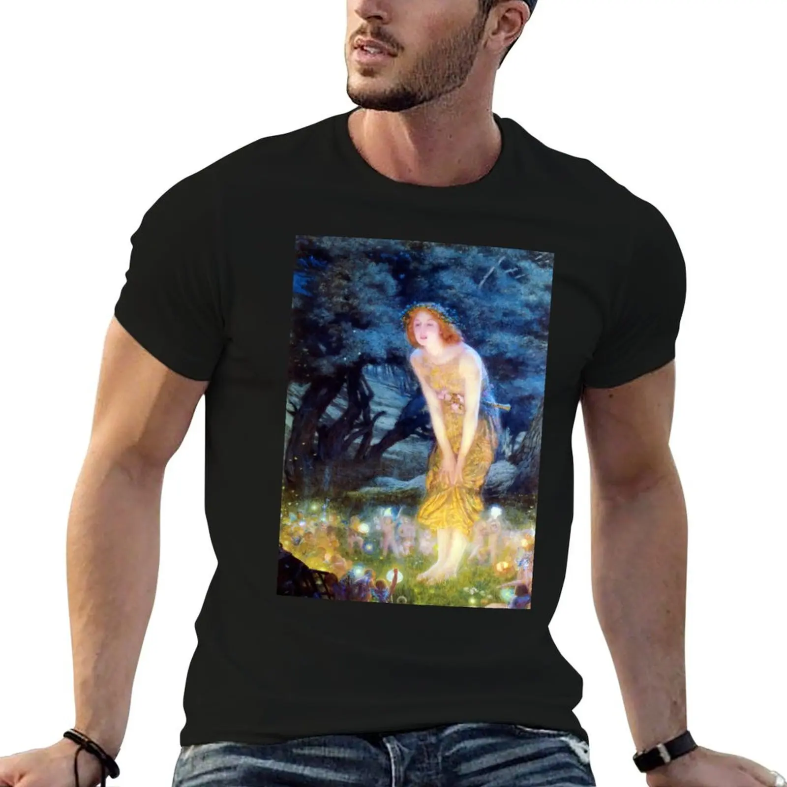 Mid-Summer's Eve circle of fairies, vintage Pre Raphaelite art T-Shirt Casual Graphic Print Tee
