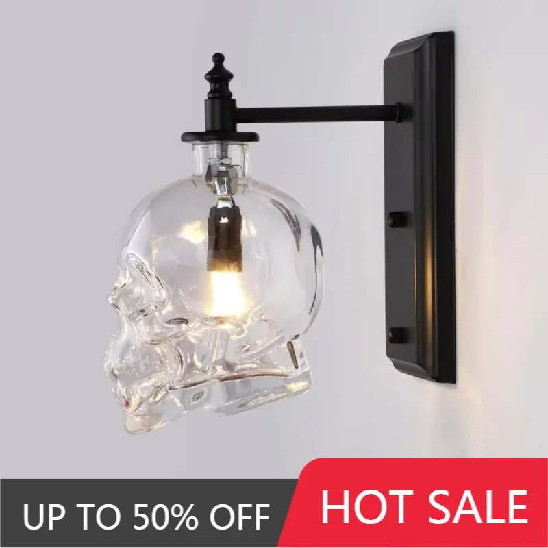 Glass Bottle Retro Skull Bones Wall Lamp Loft Sconces Clear Wall Art Light Fixtures For Dinning Room Bar Industrial Home Decor