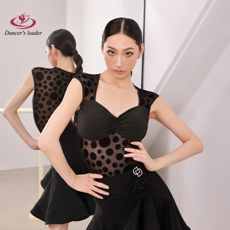 Abito professionale da ballo latino High-end Fashion Wave Point Tango femminile adulto Stage abbigliamento professionale Overskirt