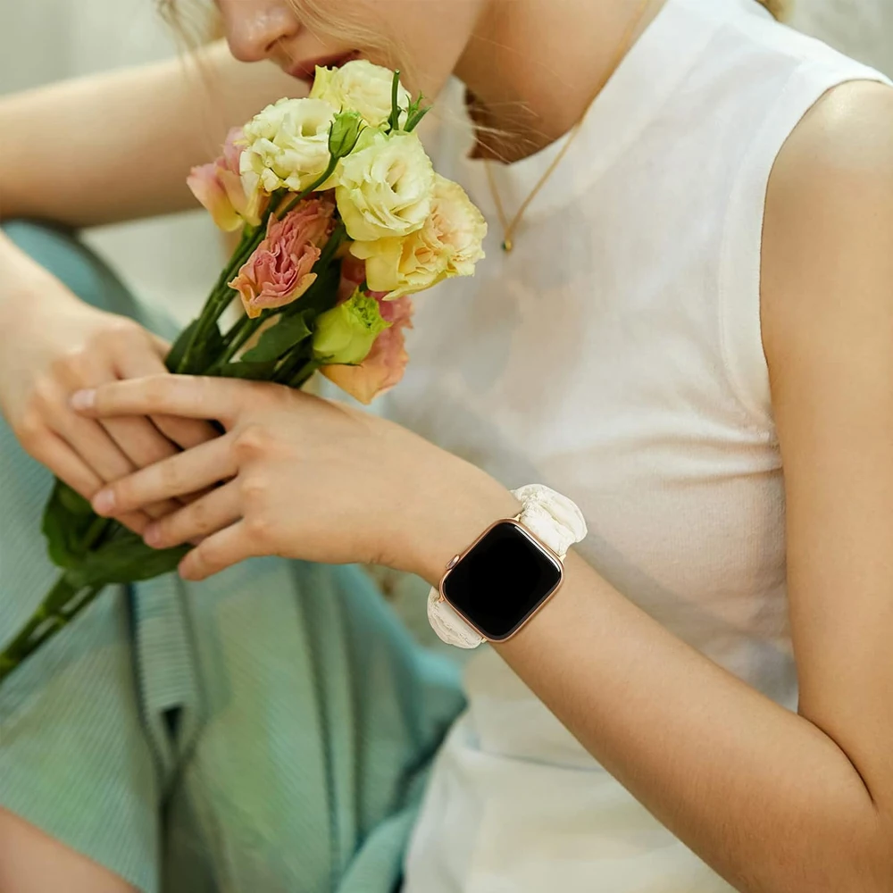 Scrunchie Strap for Apple Watch Band 44mm 40mm 42mm 41mm 38mm 45mm 49mm Ultra Nylon Solo Loop Bracelet iWatch Women 8 7 6 5 4 SE image 3