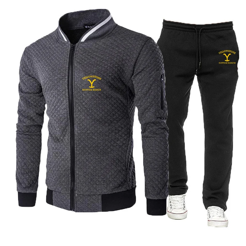 Yellowstone dutton ranch 2024 masculino impressão nova primavera e outono diagonal zíper moletom com capuz + calça terno