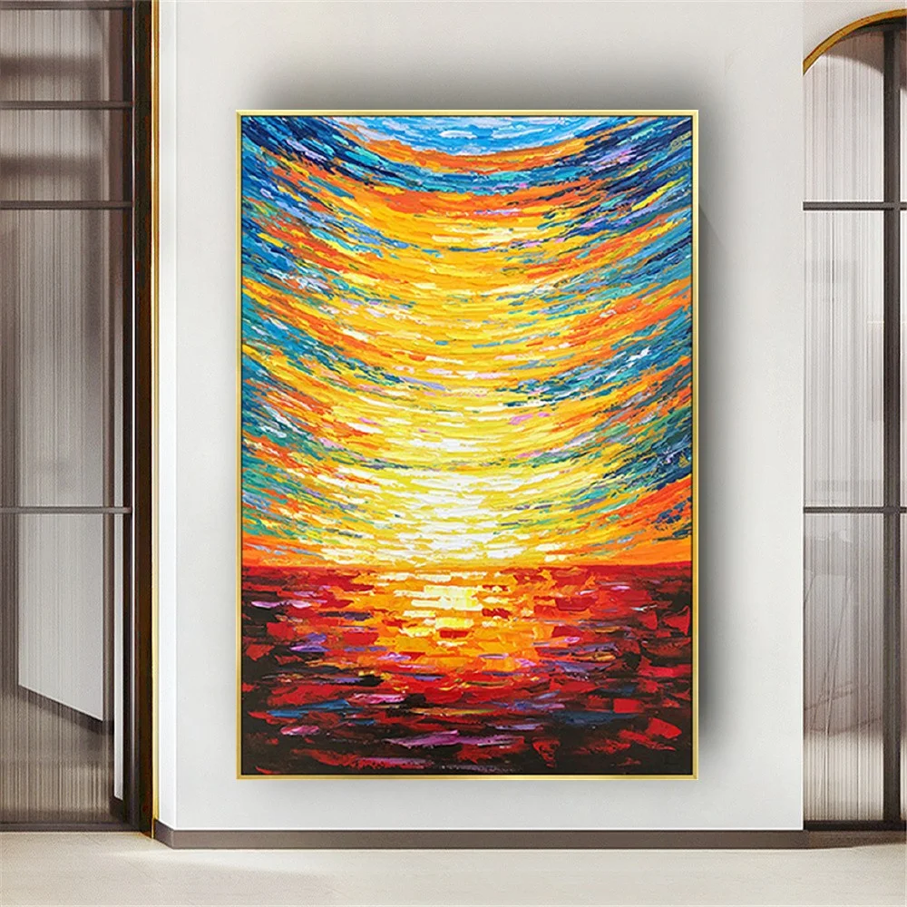 

Abstract Landscape golden lines Canvas Painting Large Wall Art pictures Acrylic Heavy Texture sunrise Oil Paintings Wall Decor