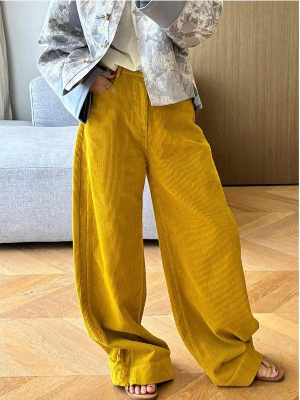 

Женские утепленные брюки из вельвета с флисовой подкладкой, желтые, в стиле ретро, свободного кроя, с высокой талией, прямые, повседневные, длинные, осенне-зимние