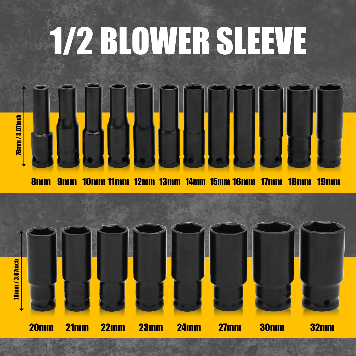 Zestaw nasadek 1/2\" 15/20 szt. metryczny zestaw nasadek głębokich 6-kątny zestaw nasadek udarowych z przenośnym etui do przechowywania