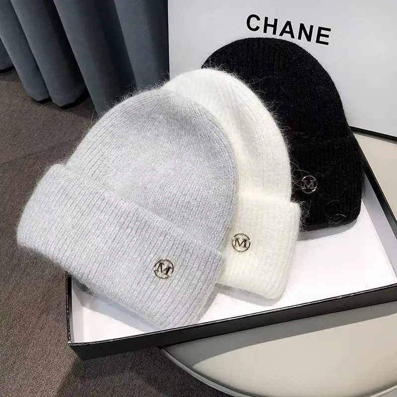 New Knitted Hat Winter Velvet Thickened Warm Versatile Knitted Hat Big Head Circumference Ear Protection Maternity Beanies