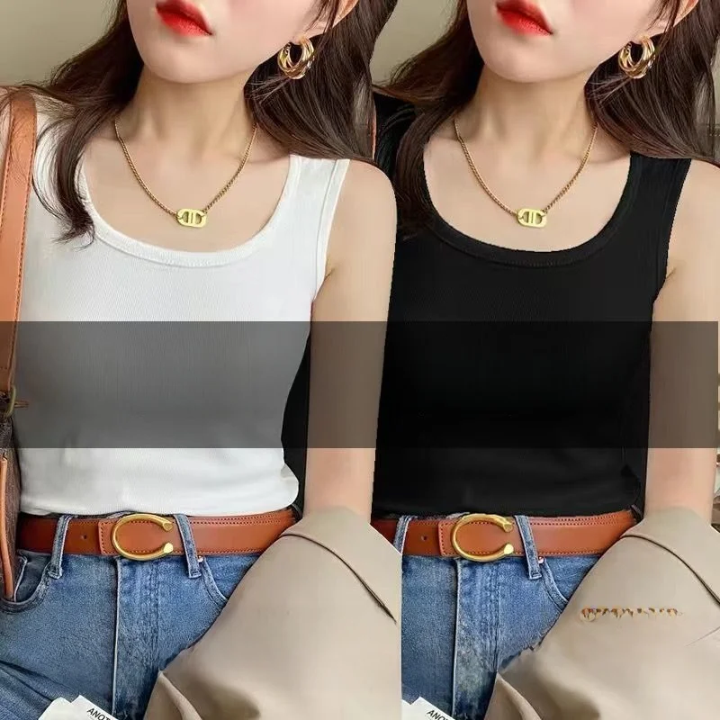 Ice Silk Thread Vest Women's Summer Large Size Thin Base Shirt Trendy Backless Short Style Slim Fit Pure Color Commute Style