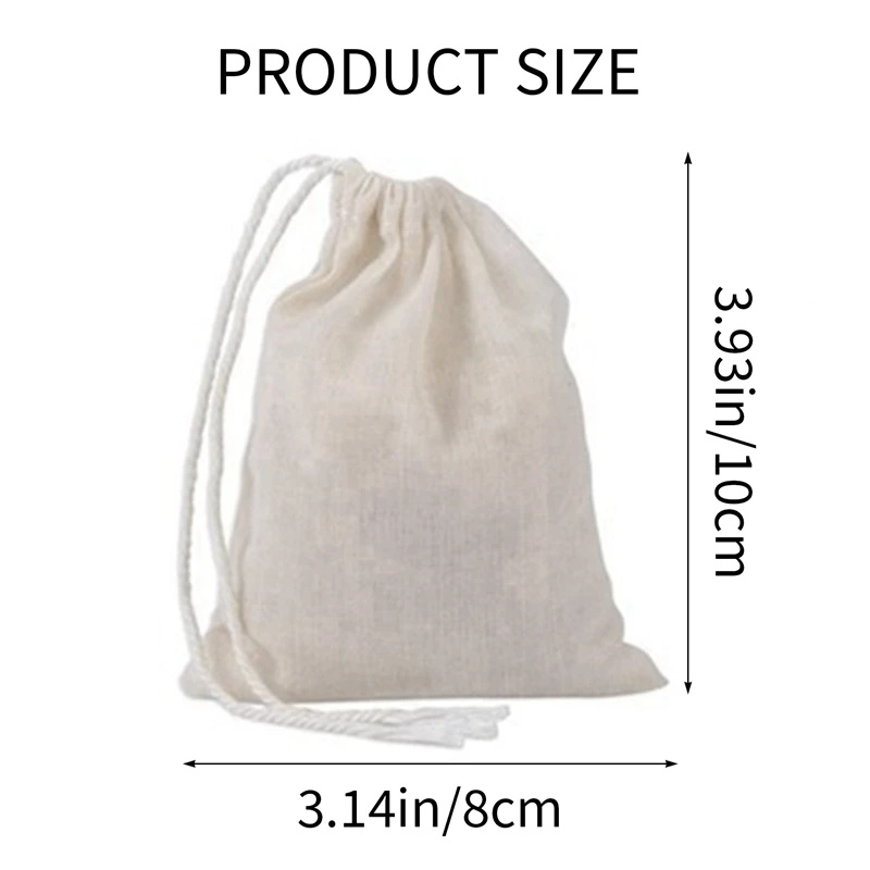 50 Pieces Drawstring Cotton Bags Muslin Bags,Tea Brew Bags (4 X 3 Inches)