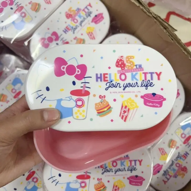 1Pcs Sanrio Hello Kitty Pvc Kindergarten Meal Box Fruit Storage Box Sushi Packaging Box Kawaii Children Outdoor Lunch Box