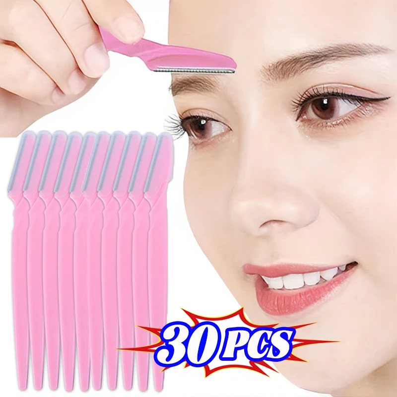 6/12/18/24/30Pcs Random Color Eyebrow Trimmer Blade Portable Eye Brow Epilation Hair Removal Cutters Safety Knife Makeup Scraper