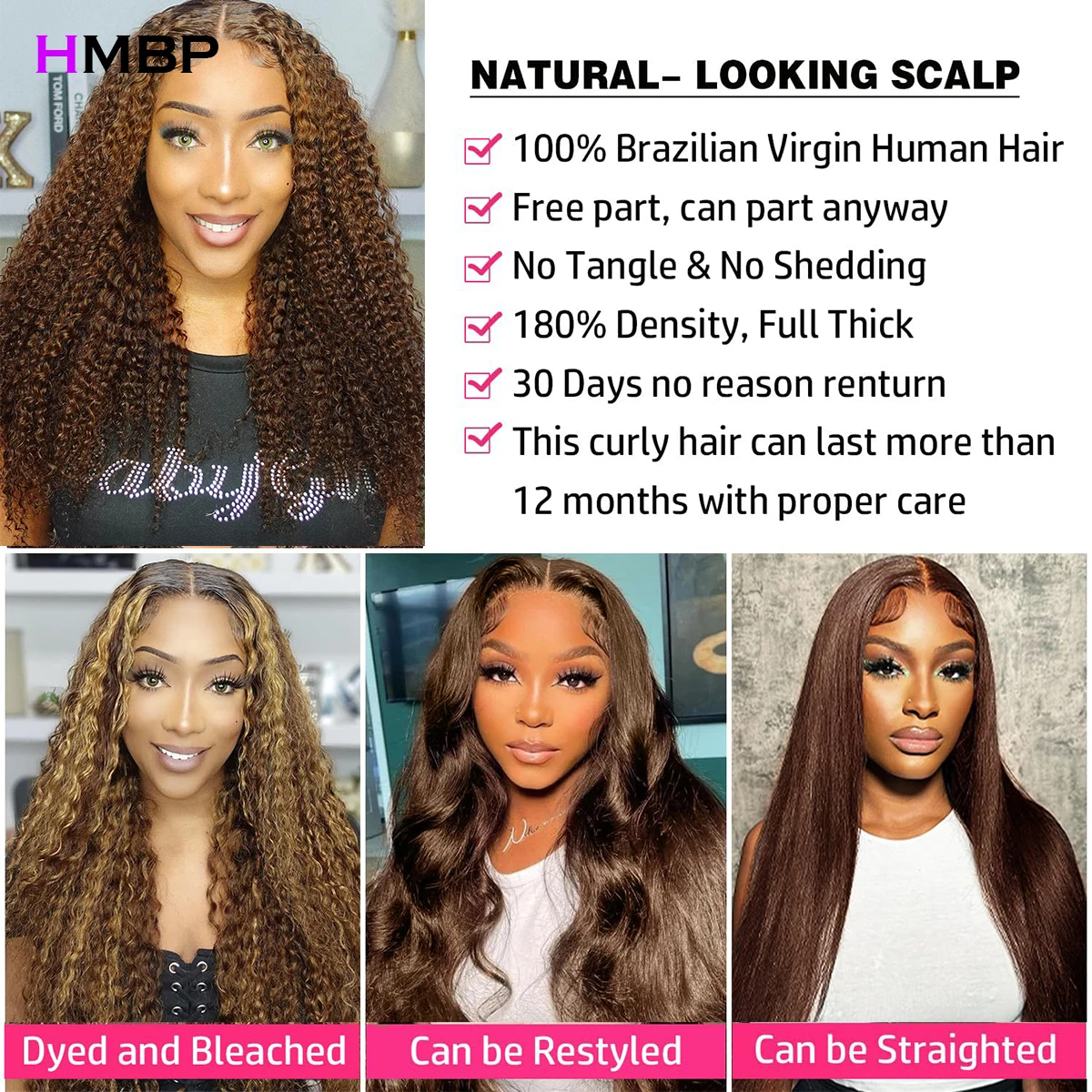 500 Density Chocolate Brown Lace Wigs Human Hair Afro Kinky Curly Glueless Wig Human Hair Ready to Wear 13x6 Hd Lace Frontal Wig