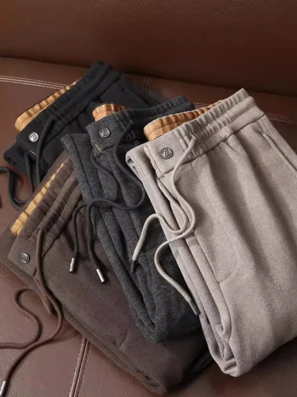 الإيطالية الفاخرة خلات الصوف الرجال سراويل تقليدية دافئة مرونة الخصر مستقيم الساق الخريف الشتاء Faion Ci Sle اللون الأساسي