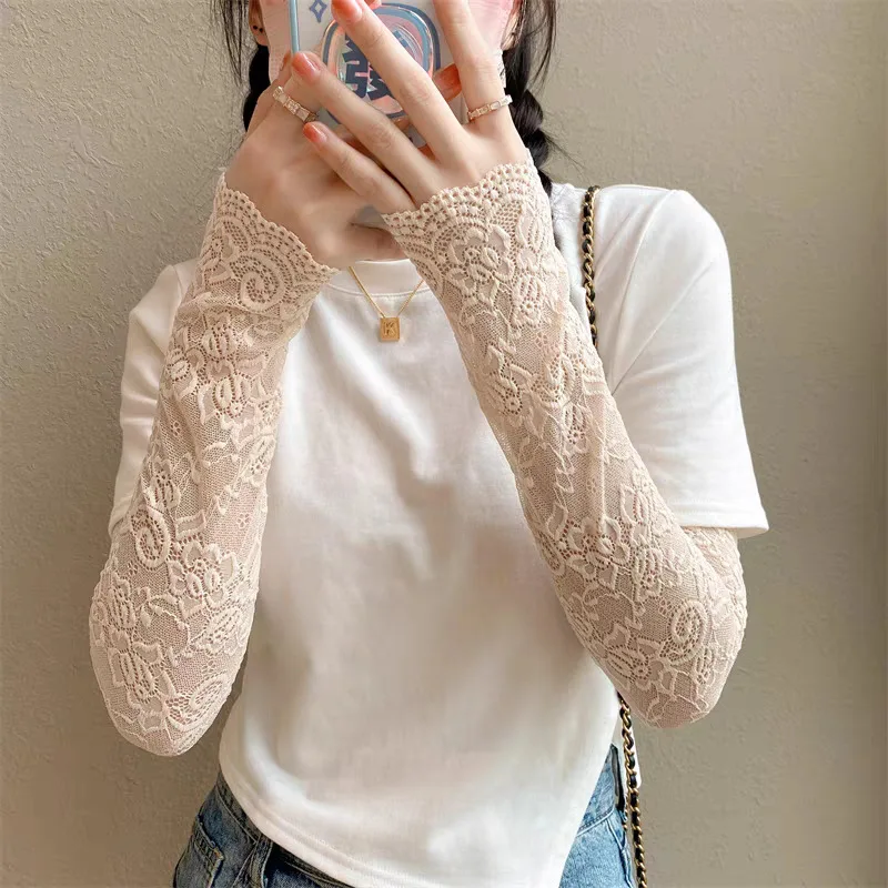 Women's Sunscreen Lace Sleeve Long Sunshade Breathable Ice Sleeve Outdoor UV Protection Loose Lace Arm Protection Sleeve