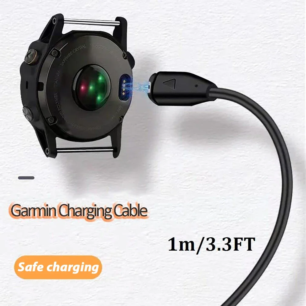 قاعدة كابل شحن USB 3.3FT/1M لـ Garmin Fenix 5/5S/6S/7X Plus/8، Vivoactive3، Forerunner 970/965/740/935/945/245/255/265/158