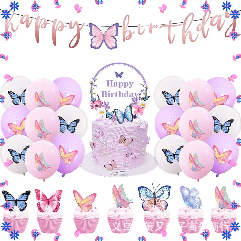 Pink Butterfly Party Tableware, Disposable Paper Pallet, Wedding Decoration, Birthday Party Supplies, Tablecloth