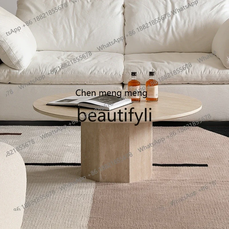 

Ouyou furniture coffee table marble round designer French travertine rock slab round coffee table