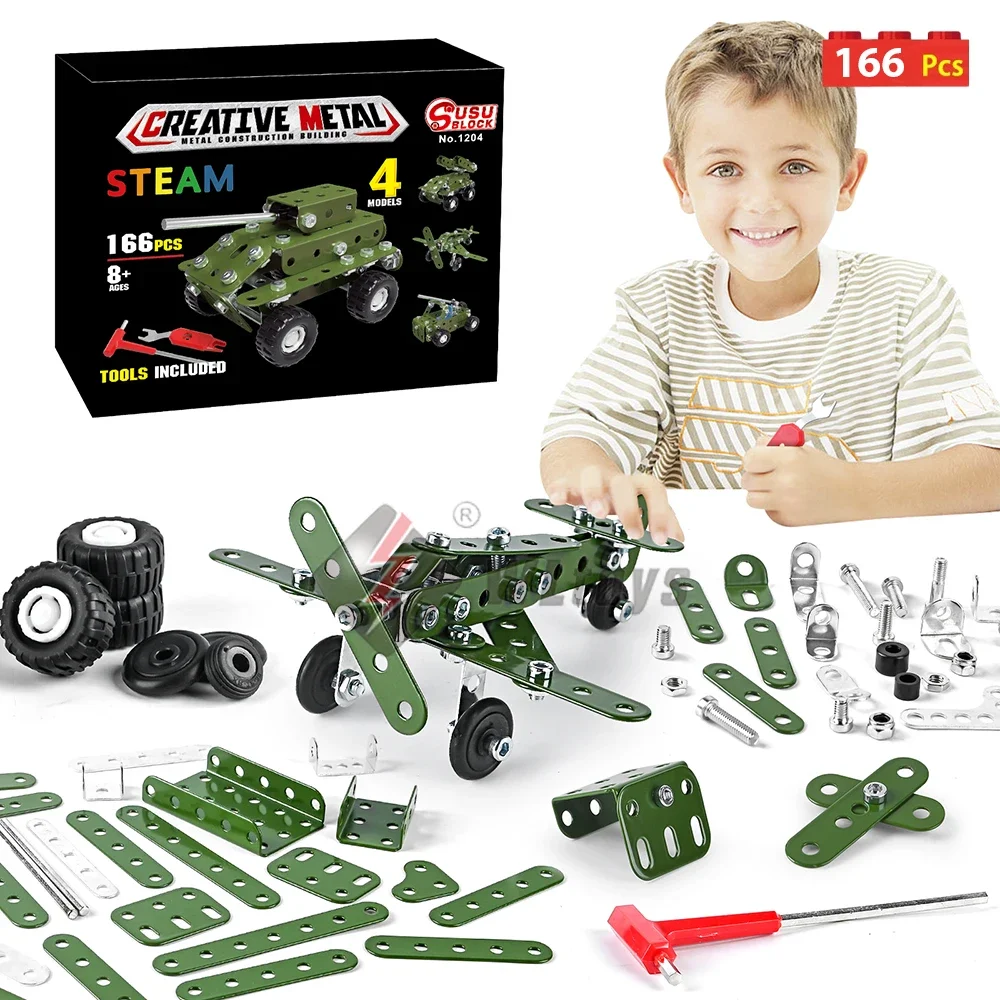 166pcs Metal Building Military Series Assembly Toys For Kids, Erector Set Military Vehicles Model, Steam Gift For Model Military