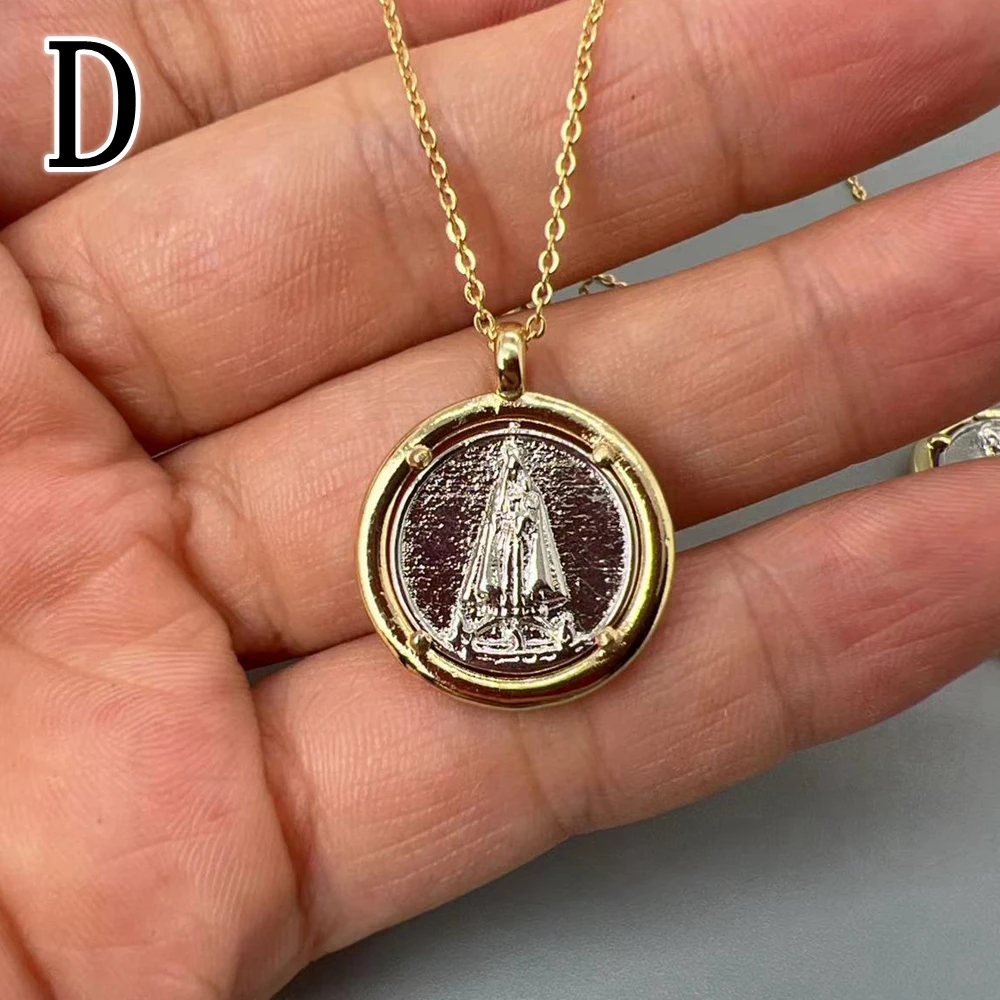 Religious Cross Jesus Sacred Heart Pendant Necklace Vintage Metal Jewelry For Women