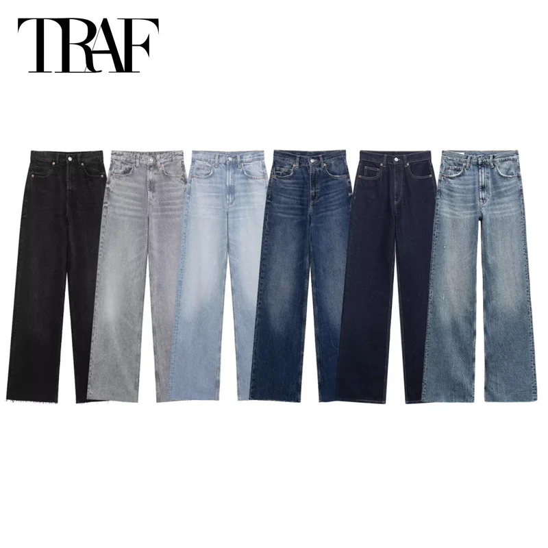 

TRAF Women's Pants Spring 2025 Wide Pants Woman High Waist Baggy Jeans Oversize Long Pants Trousers Streetwear Pants For Woman