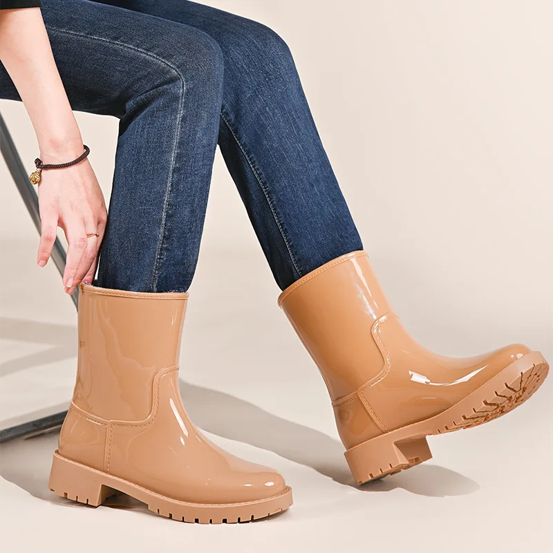 

High-end Rain Boots for Women Outer Wear Rain Boots Mid-tube Water Shoes Waterproof Non-slip Rubber Shoes Thickened Overshoes