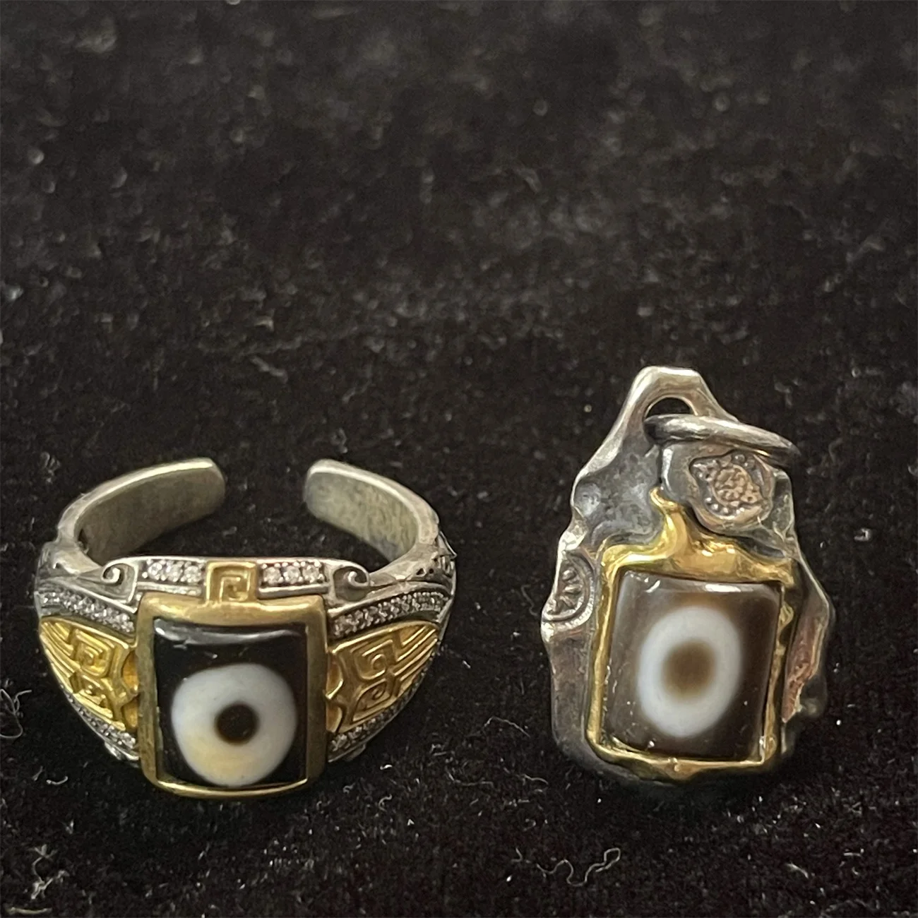 

1 шт./партия Изысканная Серебряная винтажная инкрустация s925 Тайвань ремесло Премиум dzi Кольцо Кулон Золотой и Серебряный цвет разделение коллекционный