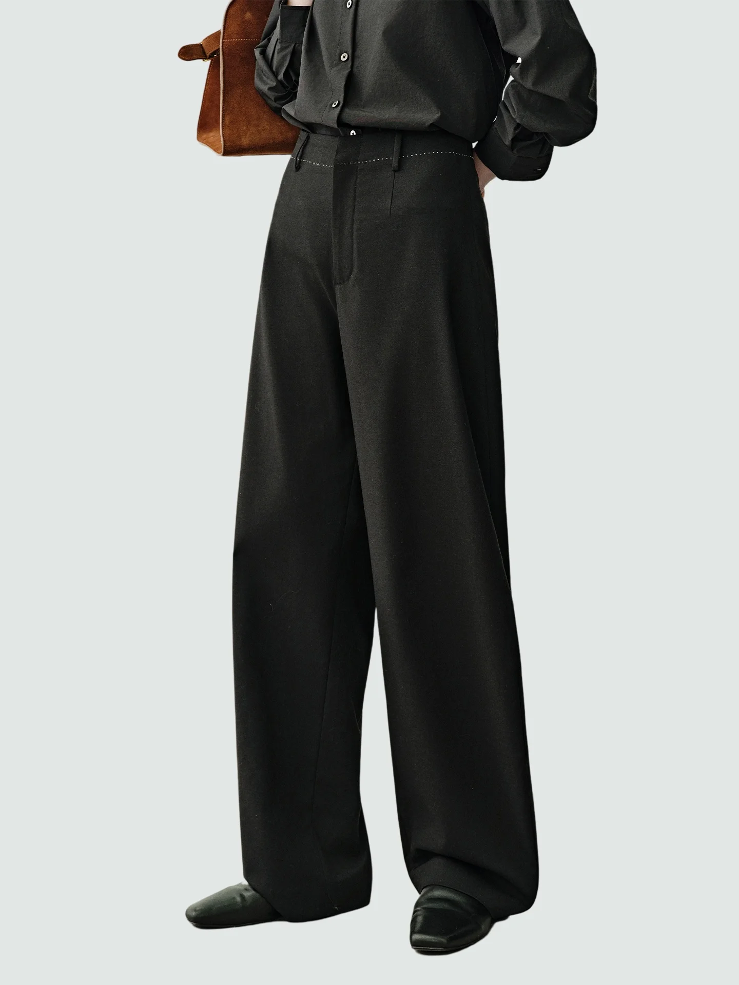 

Женские повседневные брюки SueM с высокой талией, весна 2026, утягивающие, с эффектом флисового утепления, легко надеваемые, черные, свободного кроя, прямые штанины