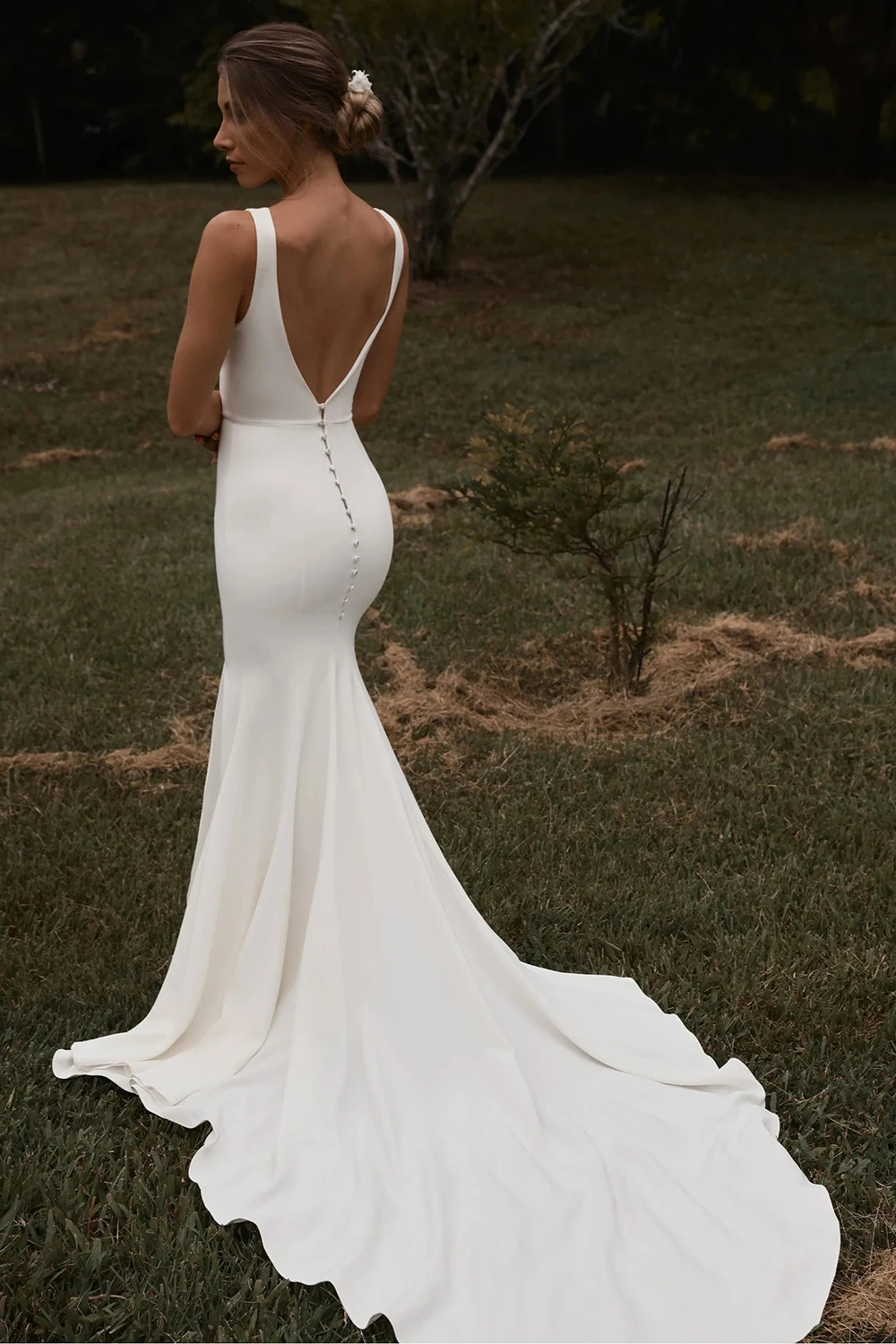 Deep V Neck Mermaid Wedding Dress 2026 Bridal Dress Backless High Slit Simple Bride Wedding Dress with Court Train Customized